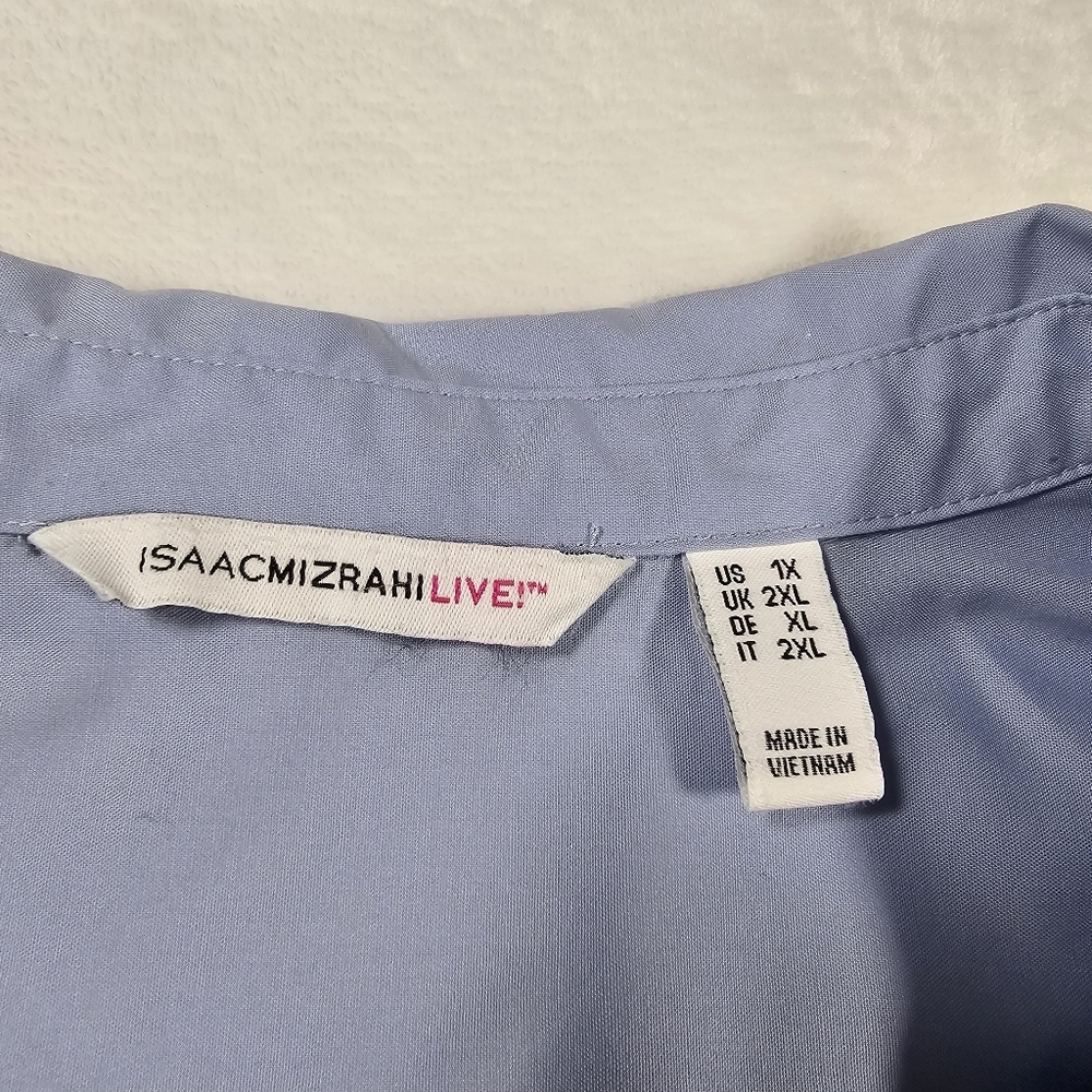 Isaac Mizrahi Live 1X Blue Snap Front Stretch Button Down Top - Picture 3 of 7